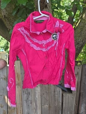 Oilily Bright Pink Ruffle Button-Down Shirt